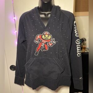 Soffe Vintage Ohio State Buckeyes Black Rhinestone V-Neck Hoodie Large (Medium)